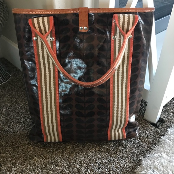 Orla Kiely Brown and Orange Tote Bag - Picture 5 of 7